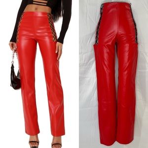 NWT The Kript Red Faux Leather Cut Out Jaxon Pants